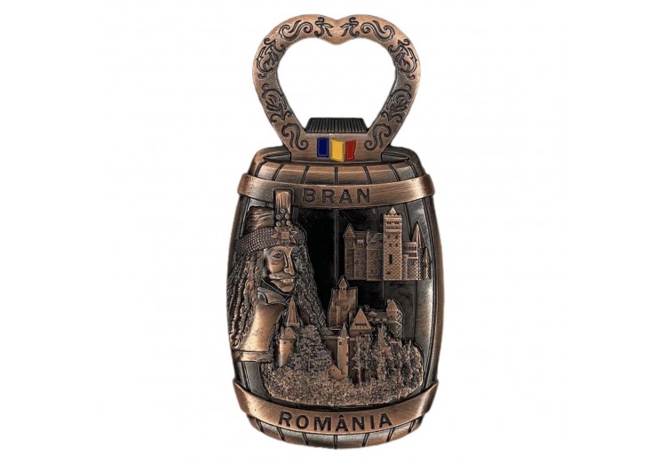Magnet metalic Bran România (deschizător de sticle) arămiu